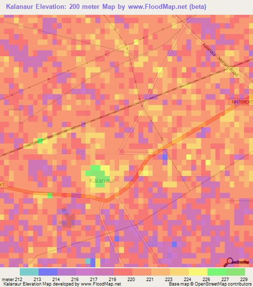 Kalanaur,India Elevation Map