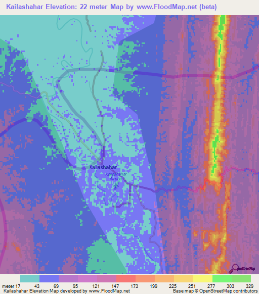 Kailashahar,India Elevation Map