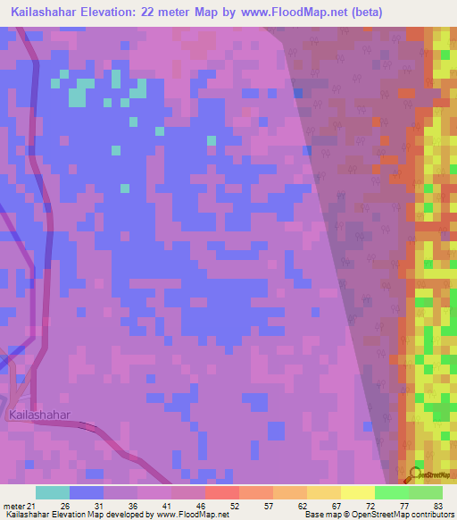 Kailashahar,India Elevation Map