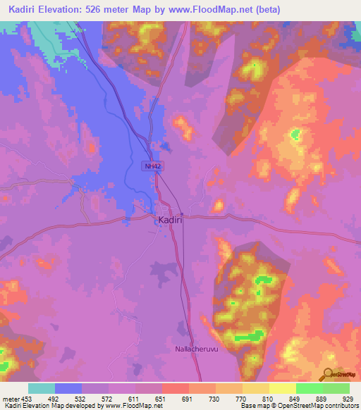 Kadiri,India Elevation Map