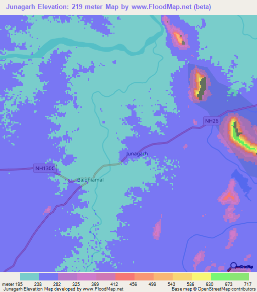 Junagarh,India Elevation Map