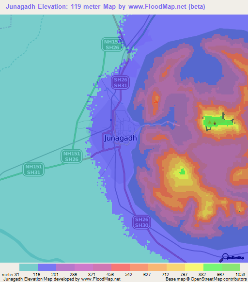 Junagadh,India Elevation Map