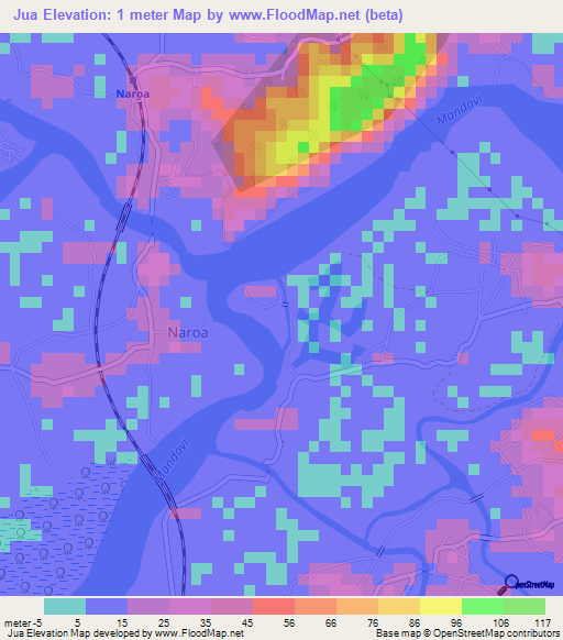 Jua,India Elevation Map