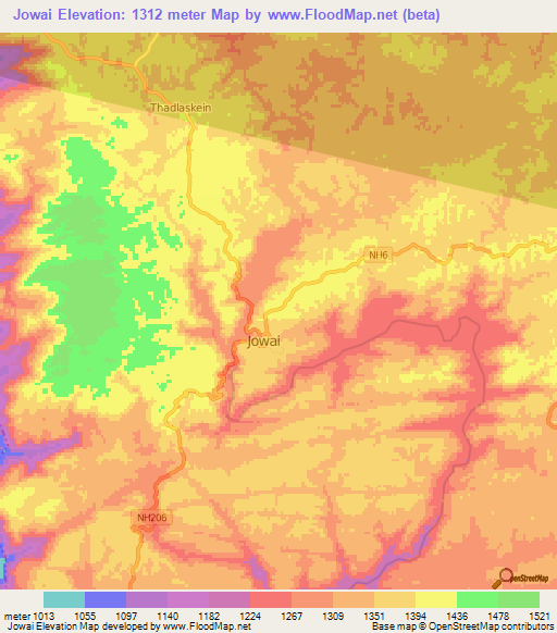Jowai,India Elevation Map