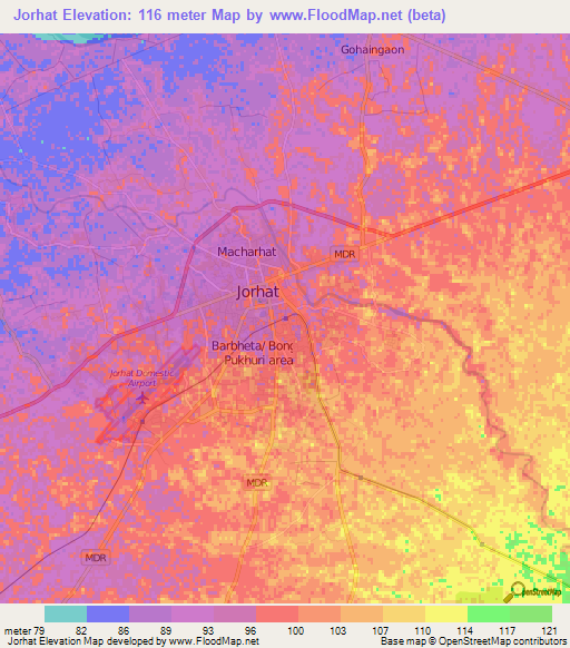 Jorhat,India Elevation Map