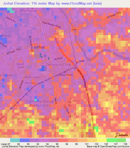 Jorhat,India Elevation Map