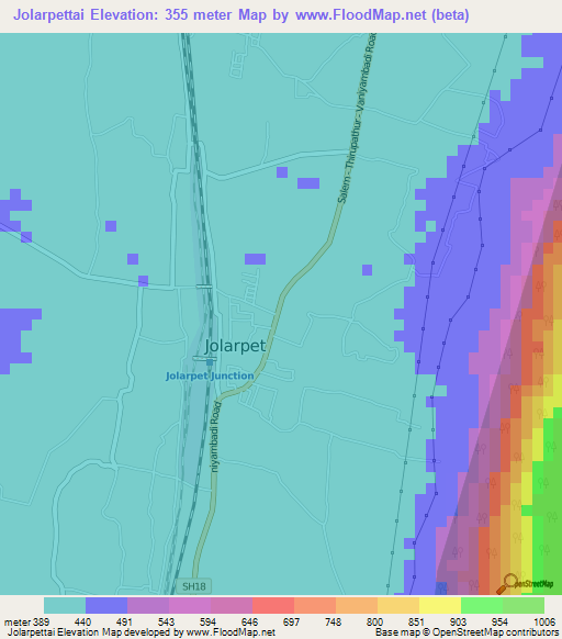 Jolarpettai,India Elevation Map