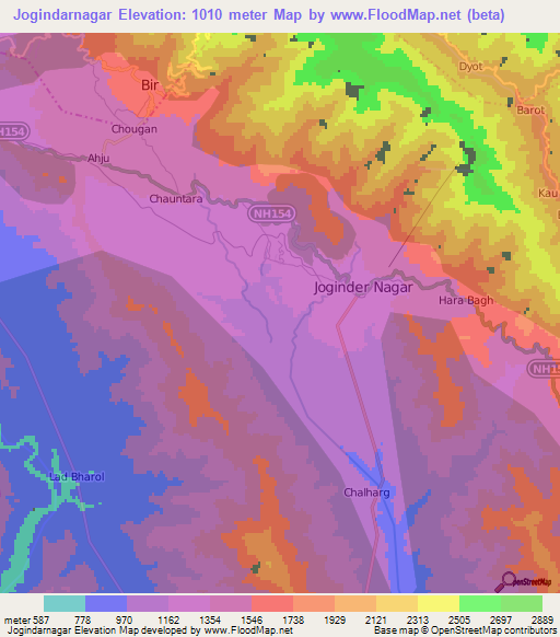 Jogindarnagar,India Elevation Map