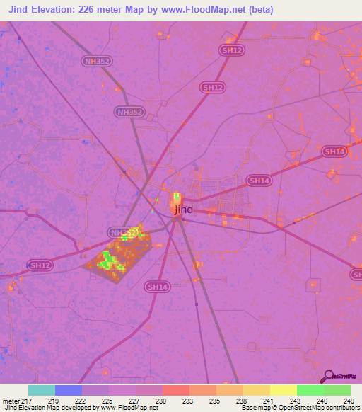Jind,India Elevation Map