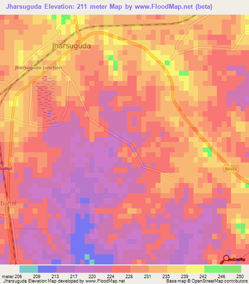 Jharsuguda,India Elevation Map