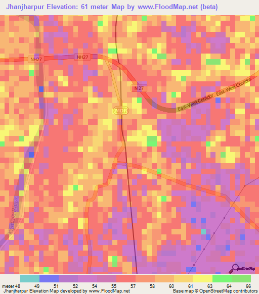 Jhanjharpur,India Elevation Map
