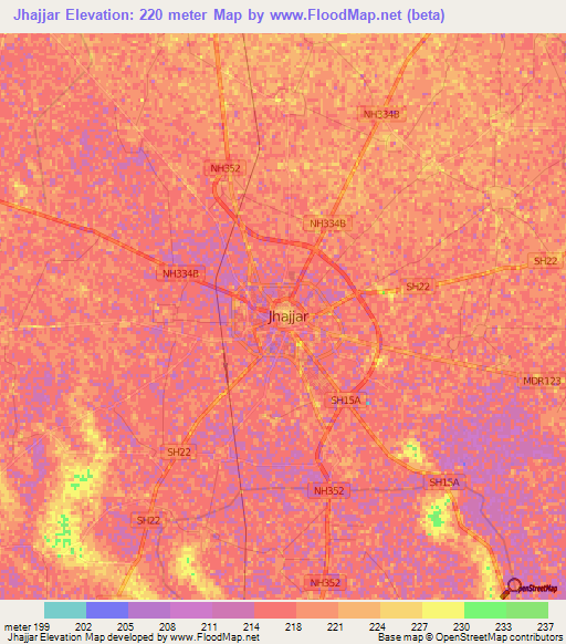 Jhajjar,India Elevation Map