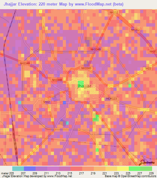 Jhajjar,India Elevation Map