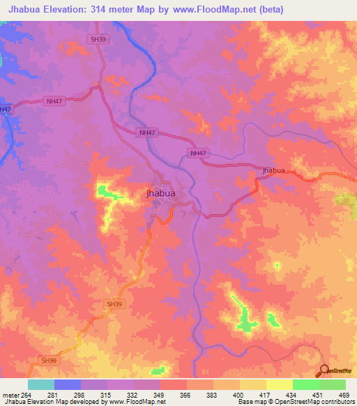 Jhabua,India Elevation Map