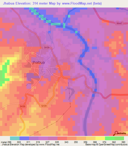 Jhabua,India Elevation Map