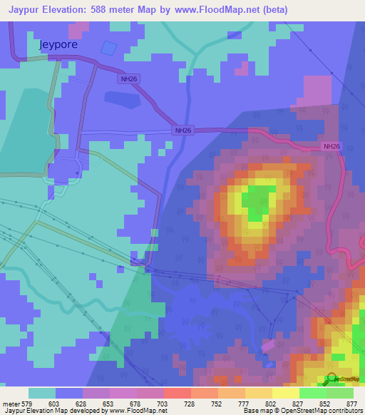 Jaypur,India Elevation Map