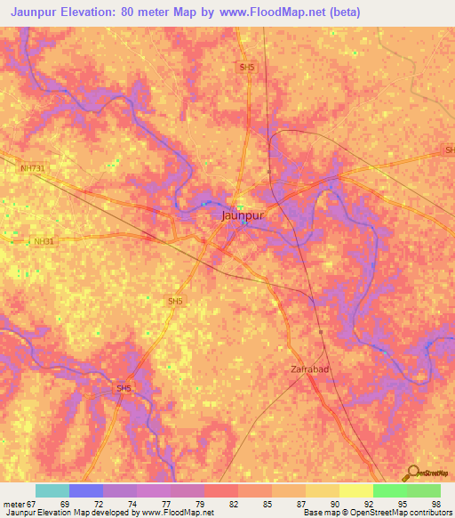 Jaunpur,India Elevation Map