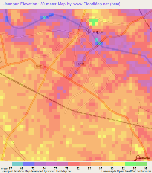 Jaunpur,India Elevation Map
