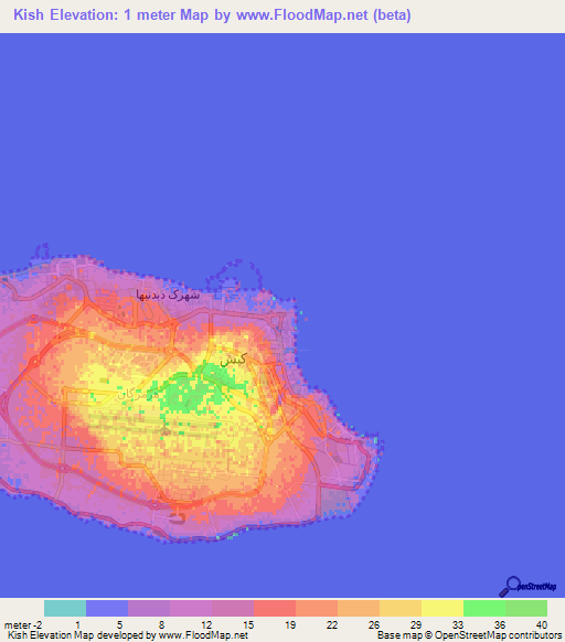 Kish,Iran Elevation Map