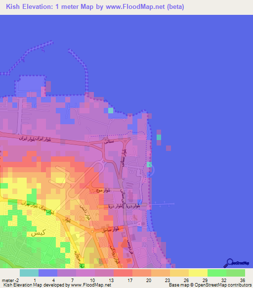 Kish,Iran Elevation Map