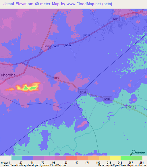 Jatani,India Elevation Map
