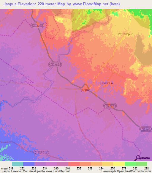 Jaspur,India Elevation Map