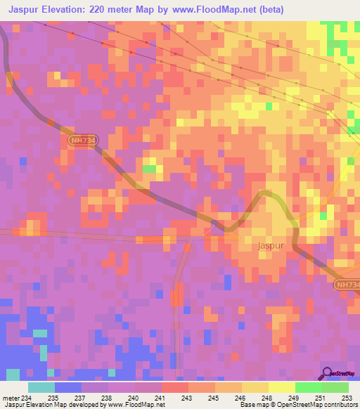 Jaspur,India Elevation Map