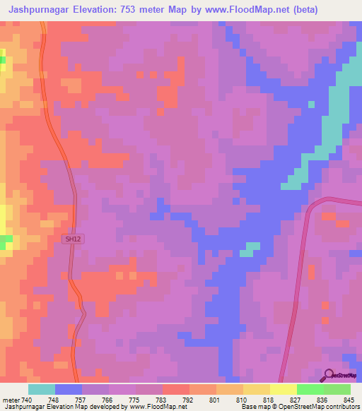 Jashpurnagar,India Elevation Map
