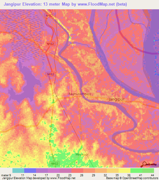 Jangipur,India Elevation Map
