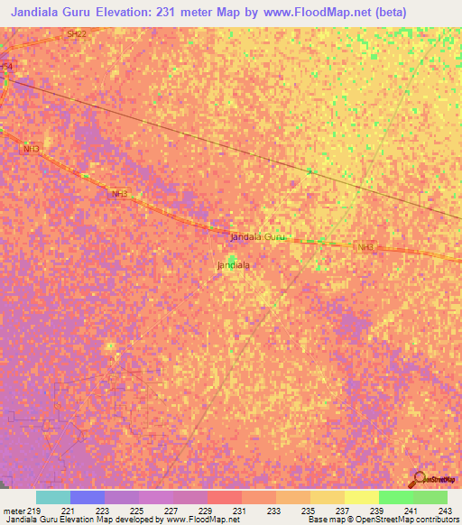 Jandiala Guru,India Elevation Map