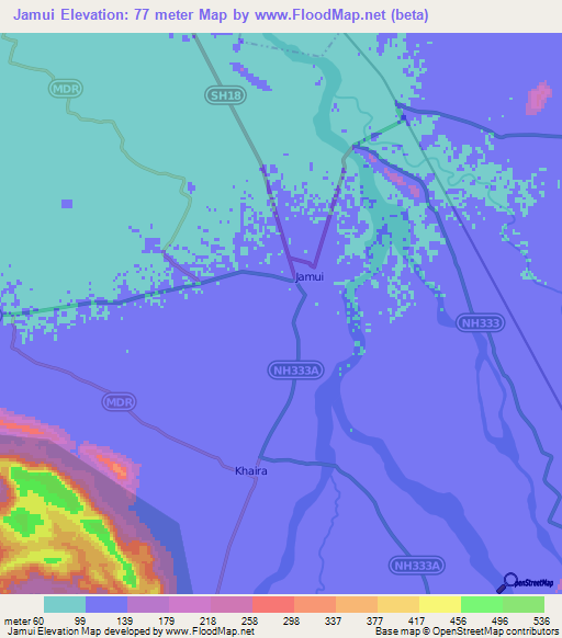 Jamui,India Elevation Map
