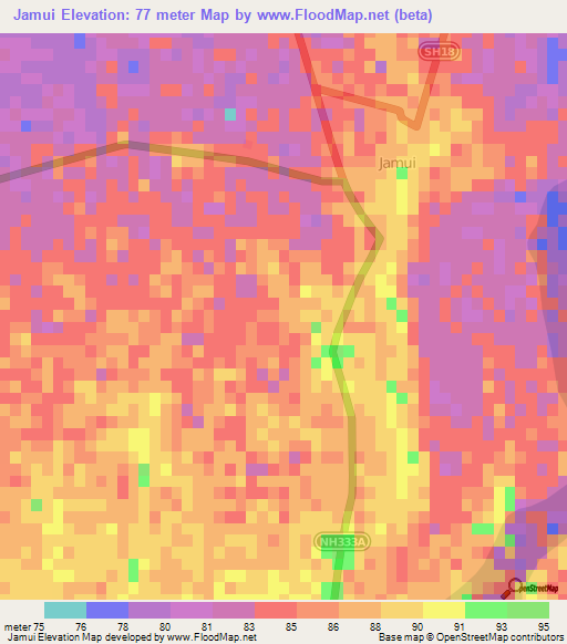 Jamui,India Elevation Map
