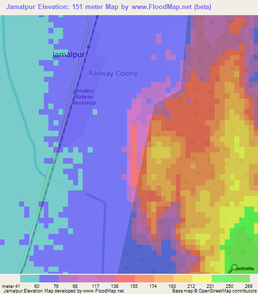 Jamalpur,India Elevation Map