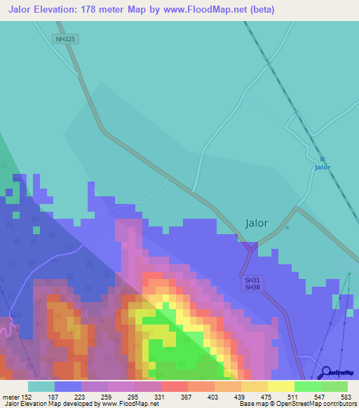 Jalor,India Elevation Map