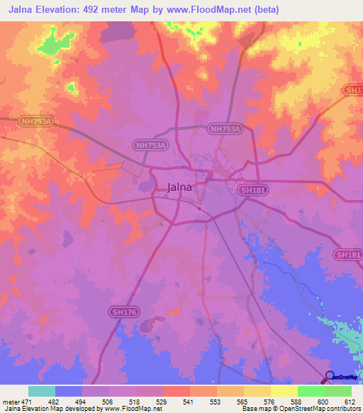 Jalna,India Elevation Map