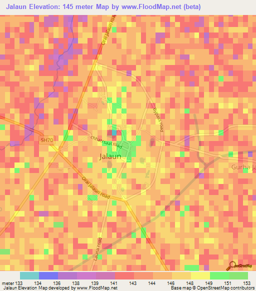 Jalaun,India Elevation Map
