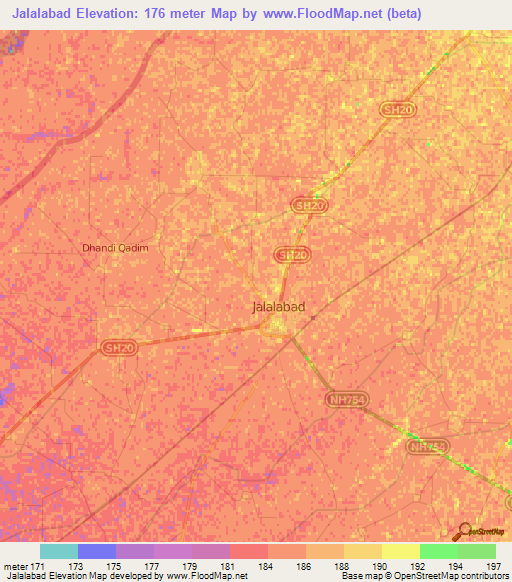 Jalalabad,India Elevation Map