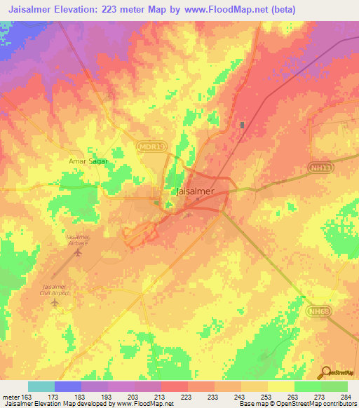Jaisalmer,India Elevation Map