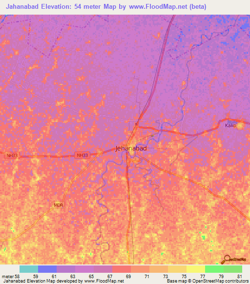Jahanabad,India Elevation Map