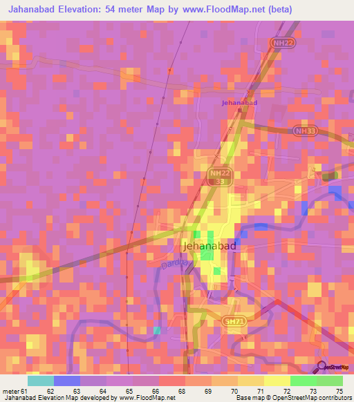 Jahanabad,India Elevation Map