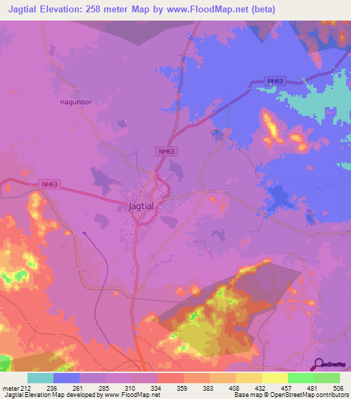 Jagtial,India Elevation Map
