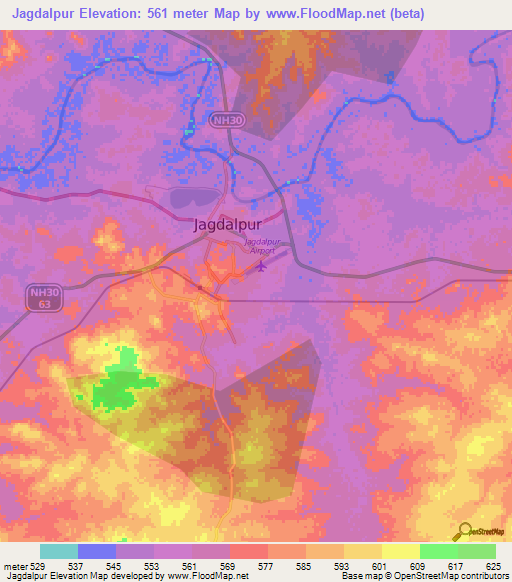 Jagdalpur,India Elevation Map