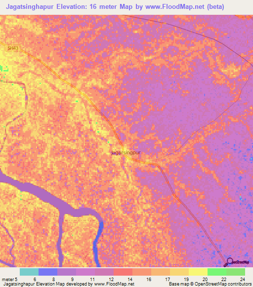 Jagatsinghapur,India Elevation Map