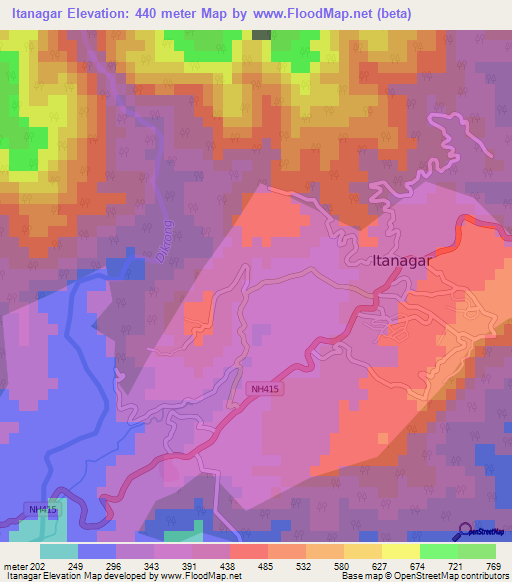 Itanagar,India Elevation Map