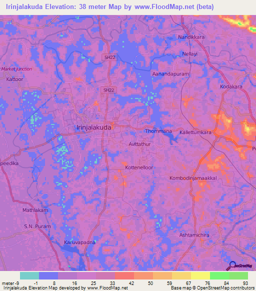 Irinjalakuda,India Elevation Map