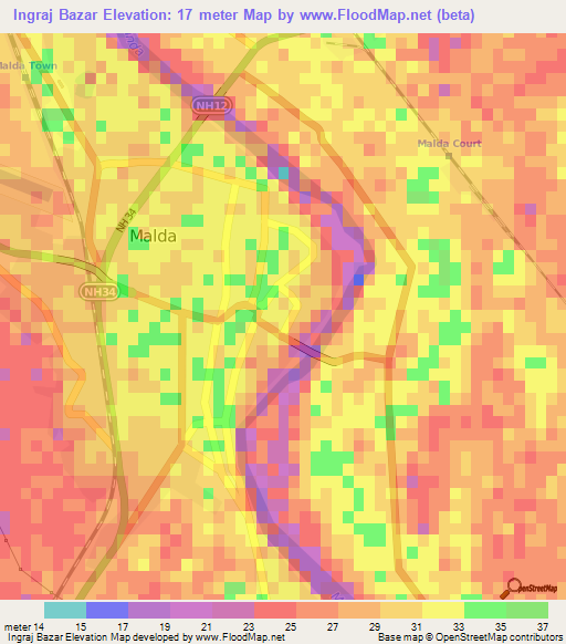 Ingraj Bazar,India Elevation Map