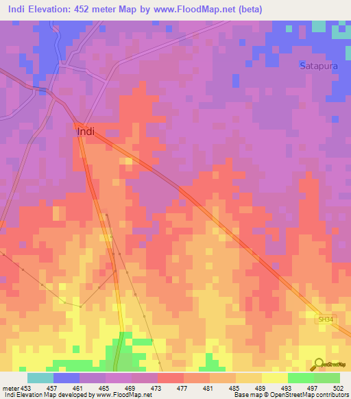 Indi,India Elevation Map