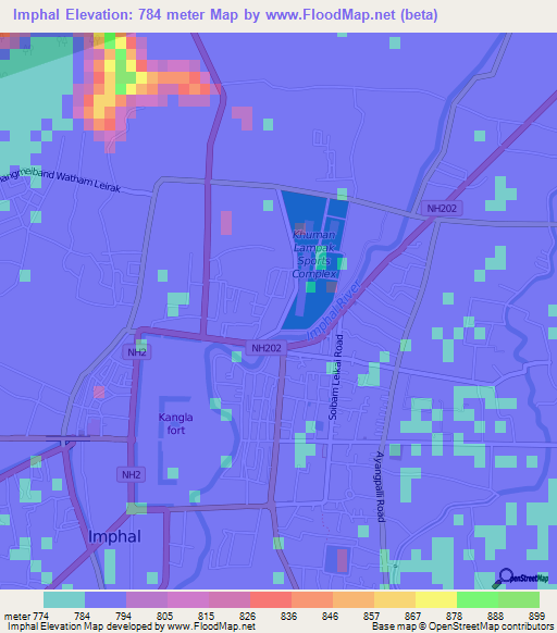 Imphal,India Elevation Map