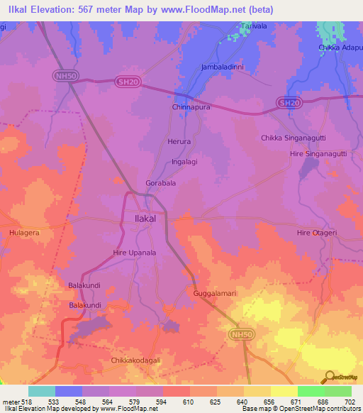Ilkal,India Elevation Map