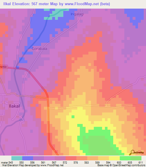 Ilkal,India Elevation Map